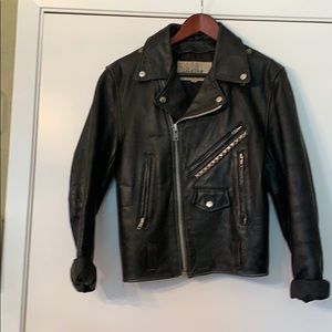 Black leather vintage  motorcycle jacket
